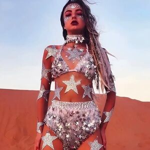 Silver Star-Embellished Two-Piece Set